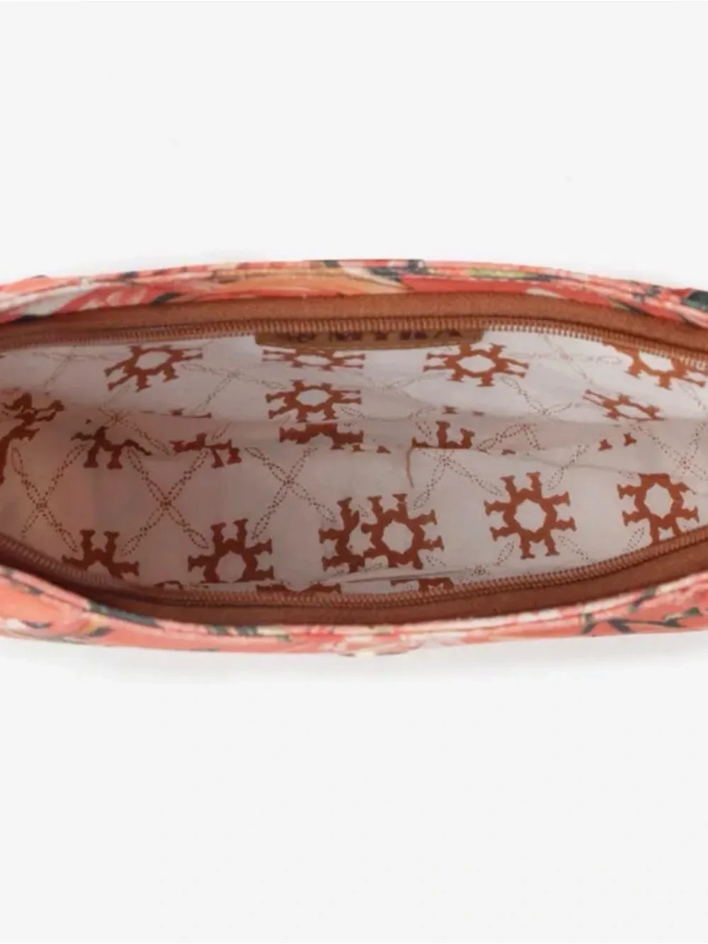 Myra Bag Coral Floral Crescent Shoulder Bag with Brown Trim